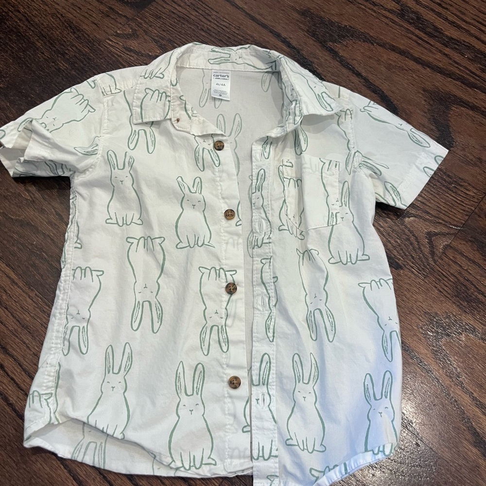Kids Bunny Print Shirt - White & Green